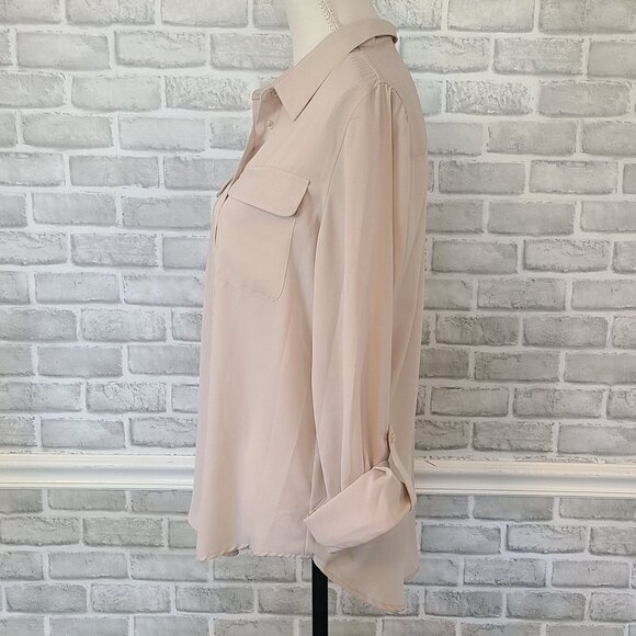 Investments Ivory Chiffon Button Up Blouse NEW Med Long Sleeve Career Dress - Picture 3 of 7